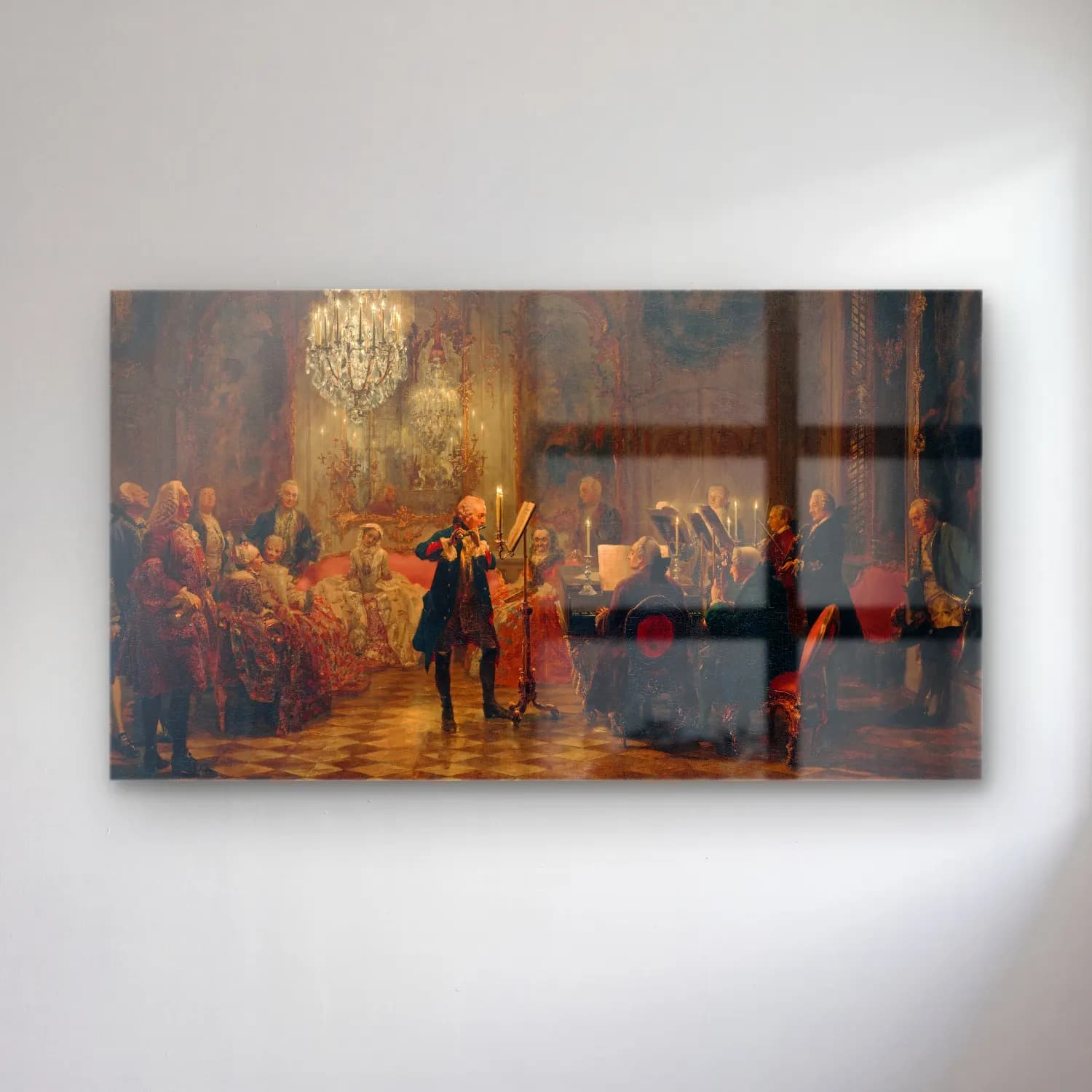 Adolph von Menzel – Concert for flute with Frederick the Great in Sanssouci cam tablo — Adolph von Menzel – Concert for flute with Frederick the Great in Sanssouci — yağlı boya vintage i̇ç mekân