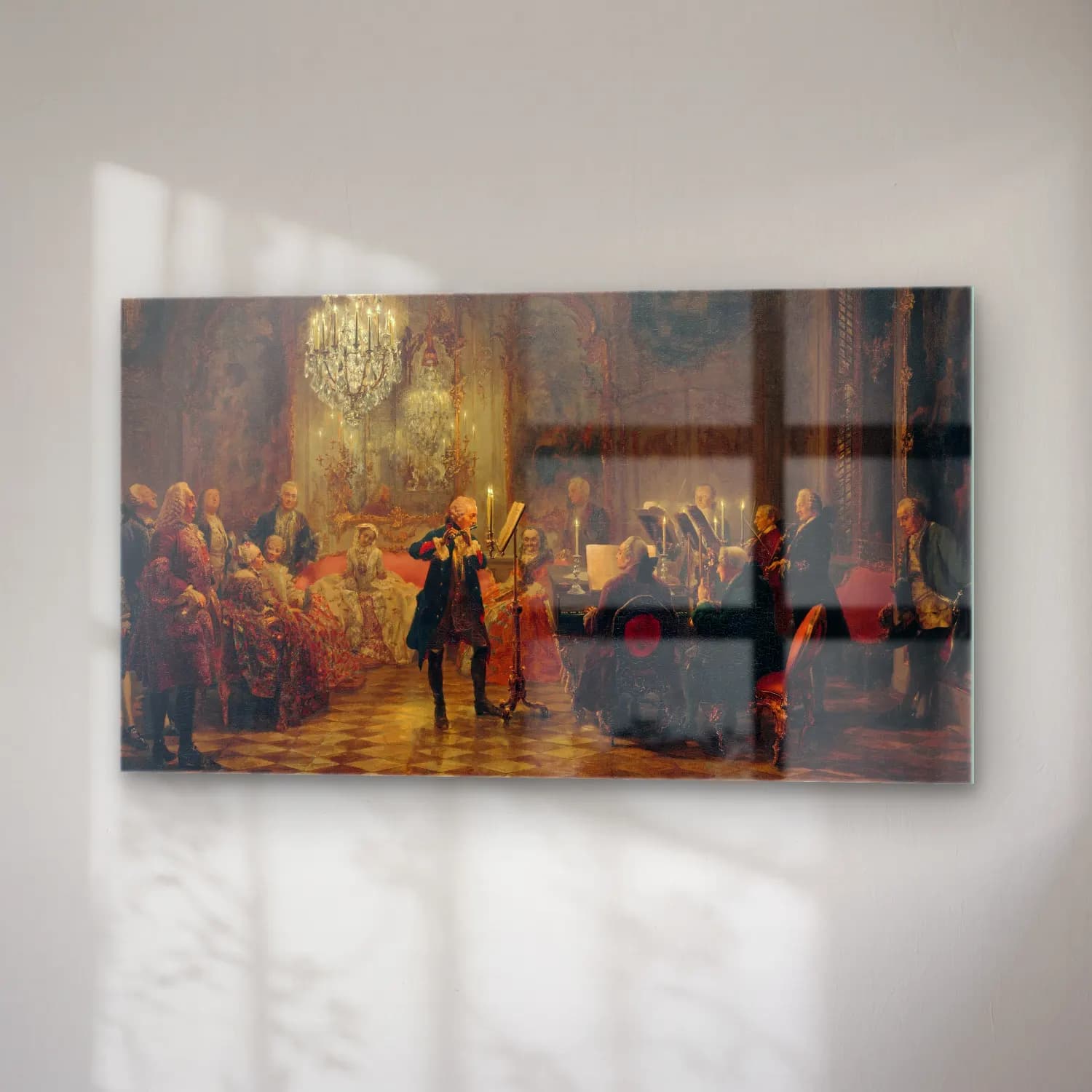 Adolph von Menzel – Concert for flute with Frederick the Great in Sanssouci cam tablo — sağ açıdan görünüm
