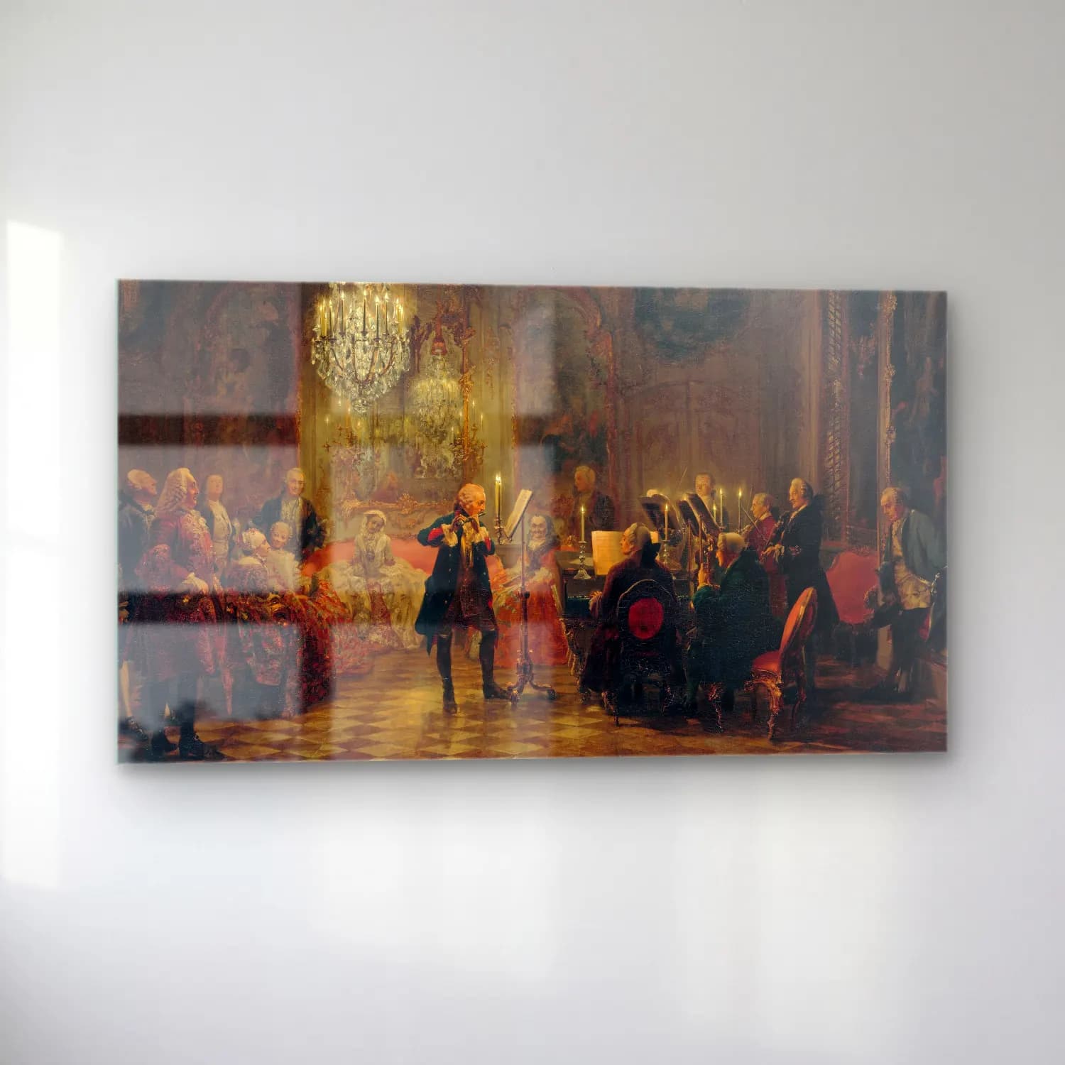 Adolph von Menzel – Concert for flute with Frederick the Great in Sanssouci cam tablo — sol açıdan görünüm