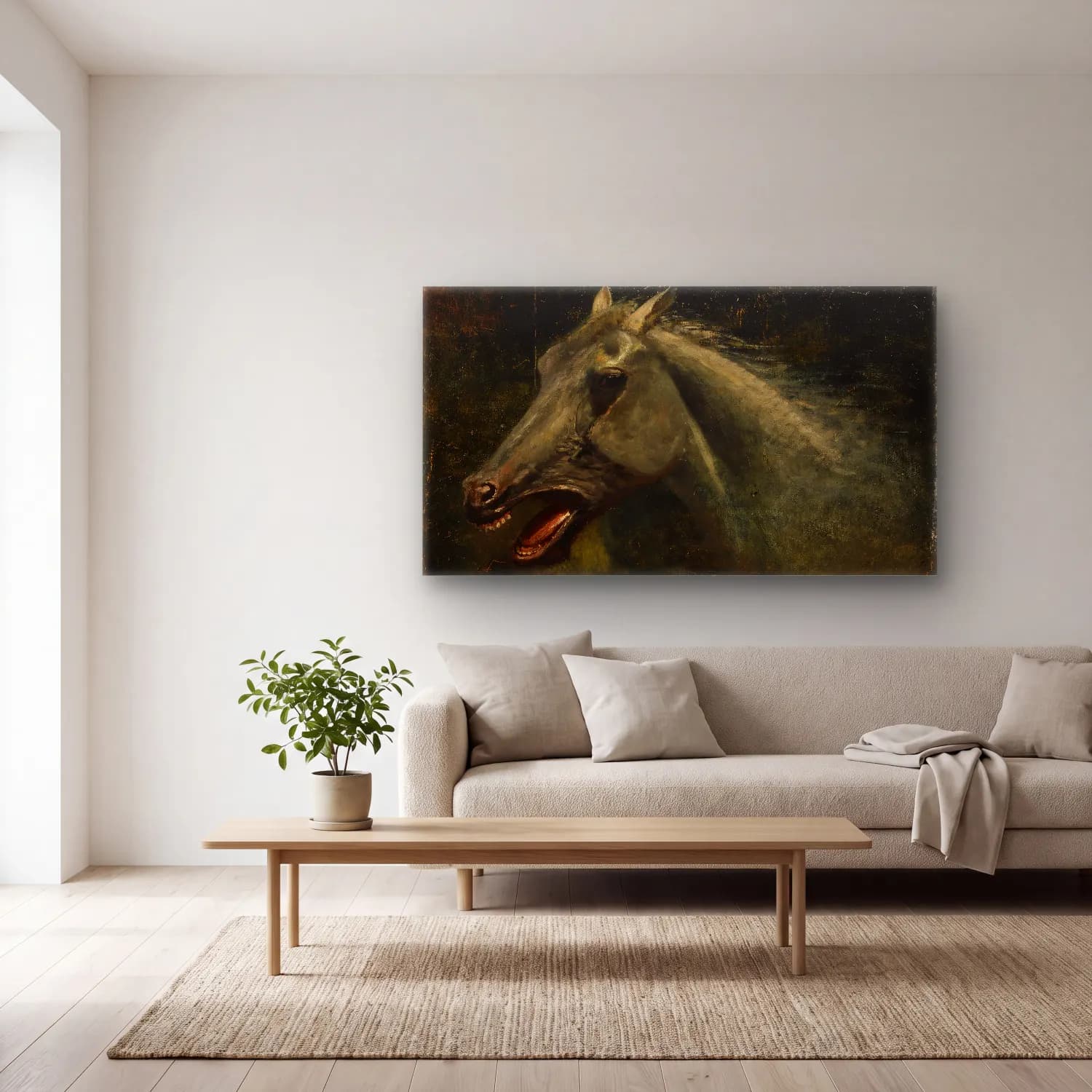 Albert Bierstadt – A Wild Stallion (an original oil sketch for ‘The Last of… cam tablo — açık renk salonda