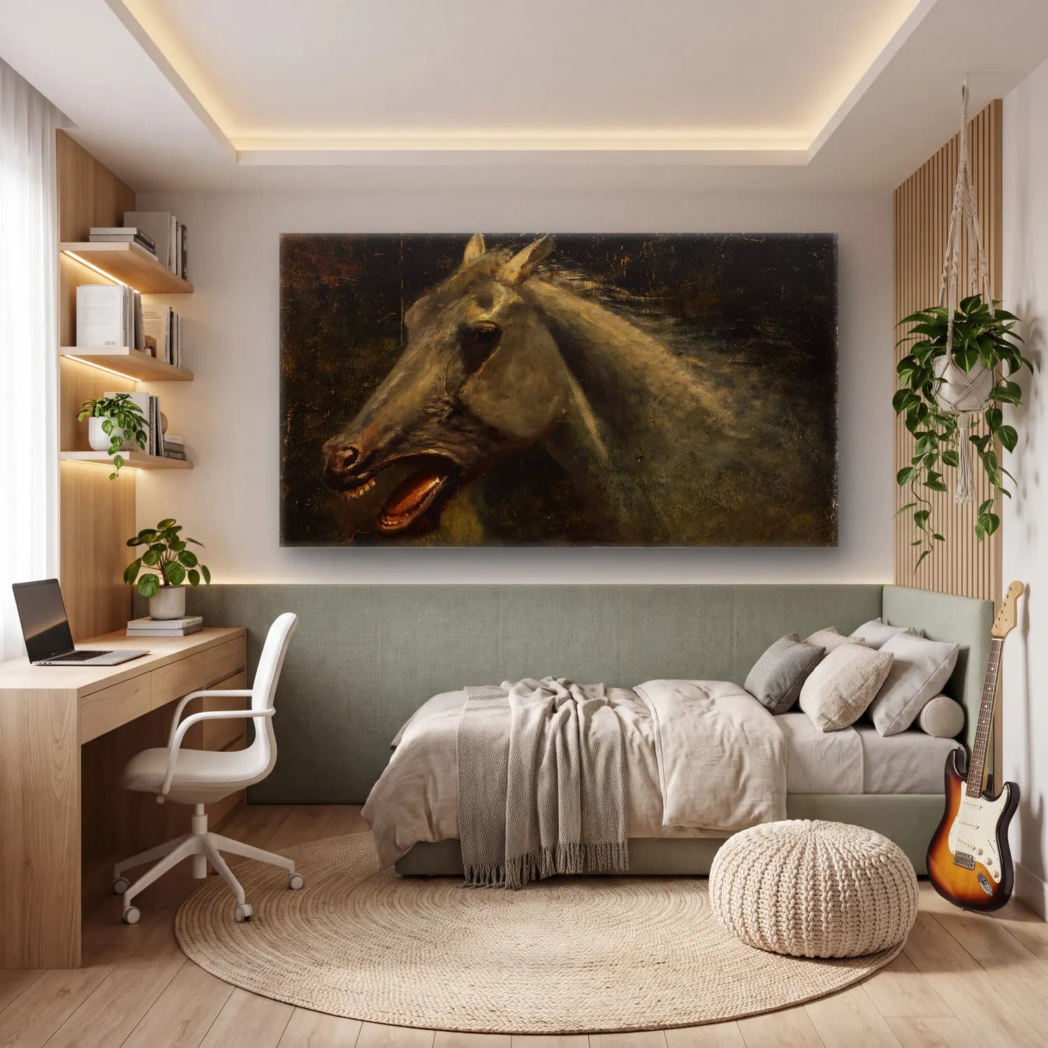 Albert Bierstadt – A Wild Stallion (an original oil sketch for ‘The Last of… cam tablo — genç odasında