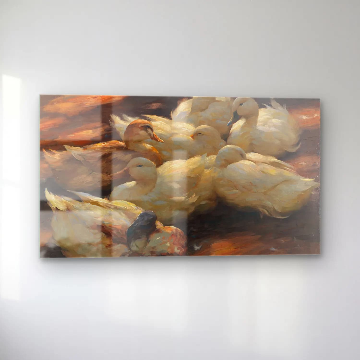 Alexander Koester – Enten am Boden lagernd (Ca. 1905-1908) cam tablo — sol açıdan görünüm