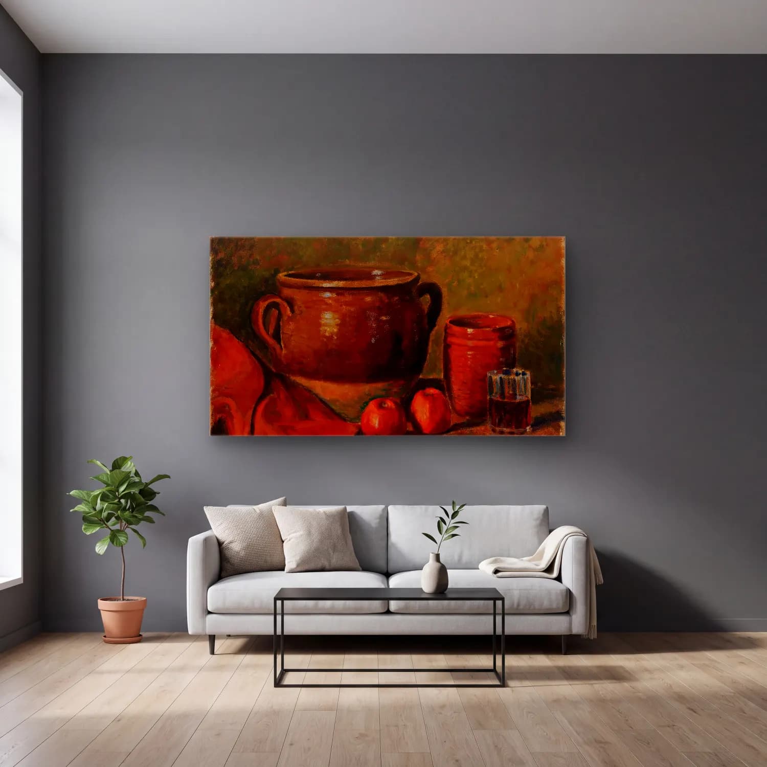 Alfred William Finch – Still Life cam tablo — gri duvarlı salonda