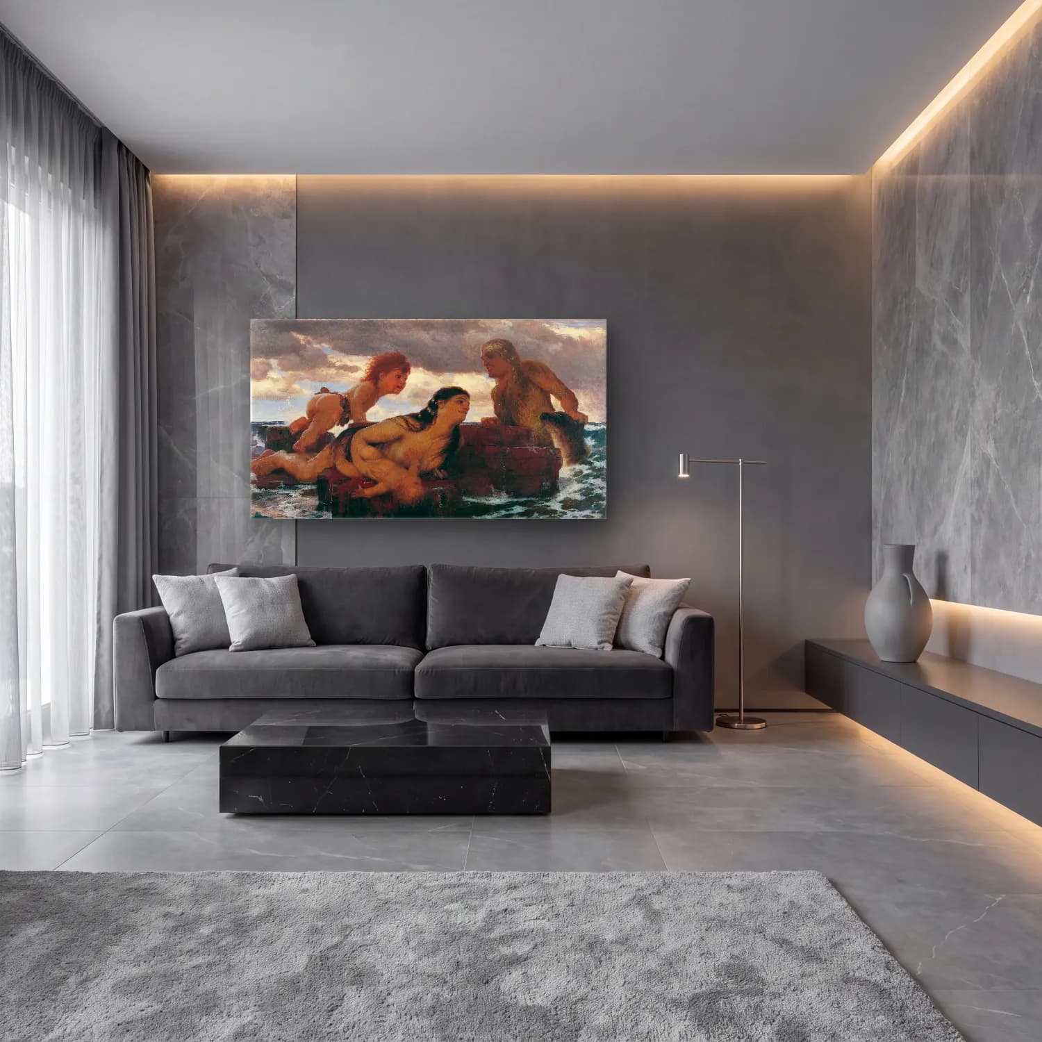 Yağlı Boya Mitolojik Sahne No. 8 cam tablo — lüks salon duvarında
