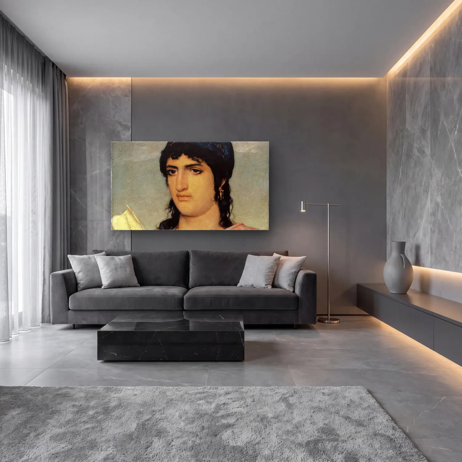 Yağlı Boya Kadın Portresi No. 16 cam tablo — lüks salon duvarında