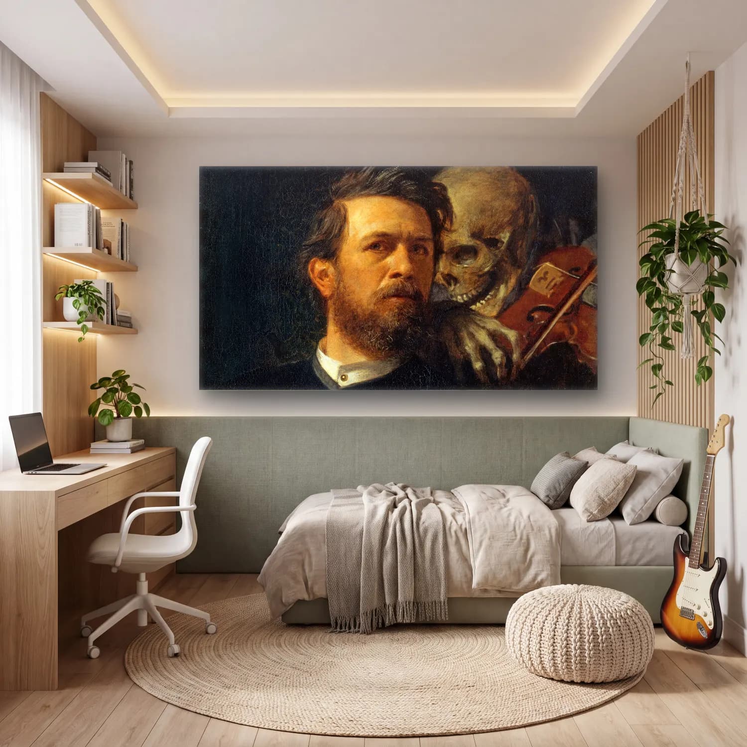 Empresyonist Erkek Portresi – Siyah Beyaz Tonlar cam tablo — genç odasında