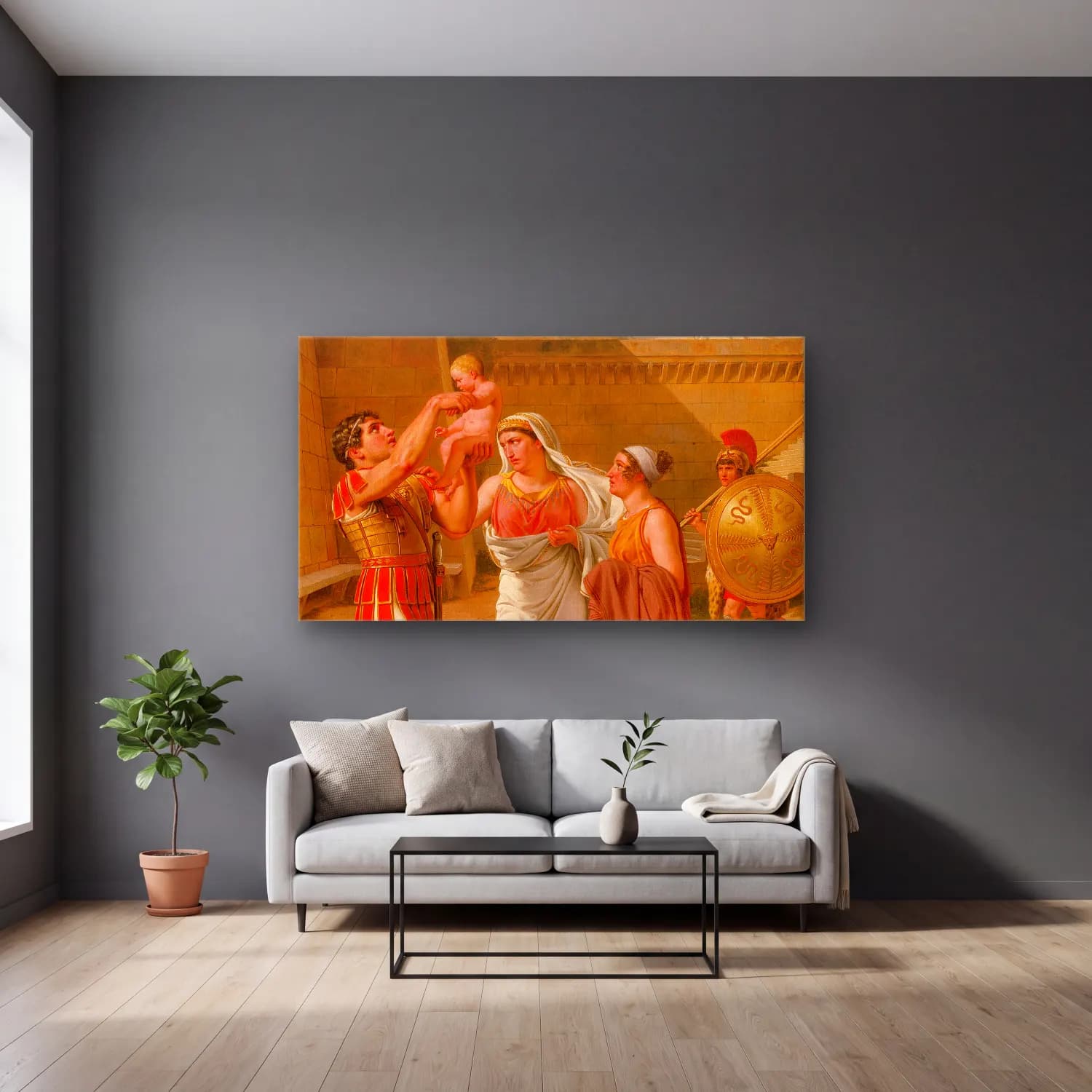 Christoffer Wilhelm Eckersberg – Hector’s Farewell To Andromache cam tablo — gri duvarlı salonda