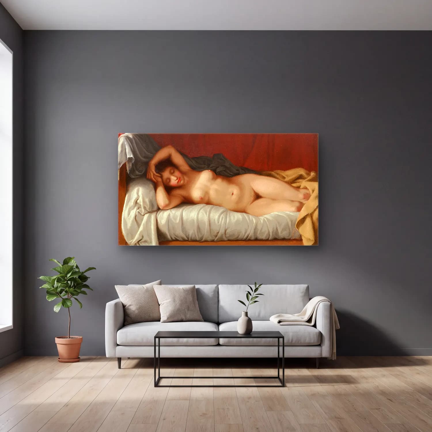 Christoffer Wilhelm Eckersberg – Liggende model cam tablo — gri duvarlı salonda