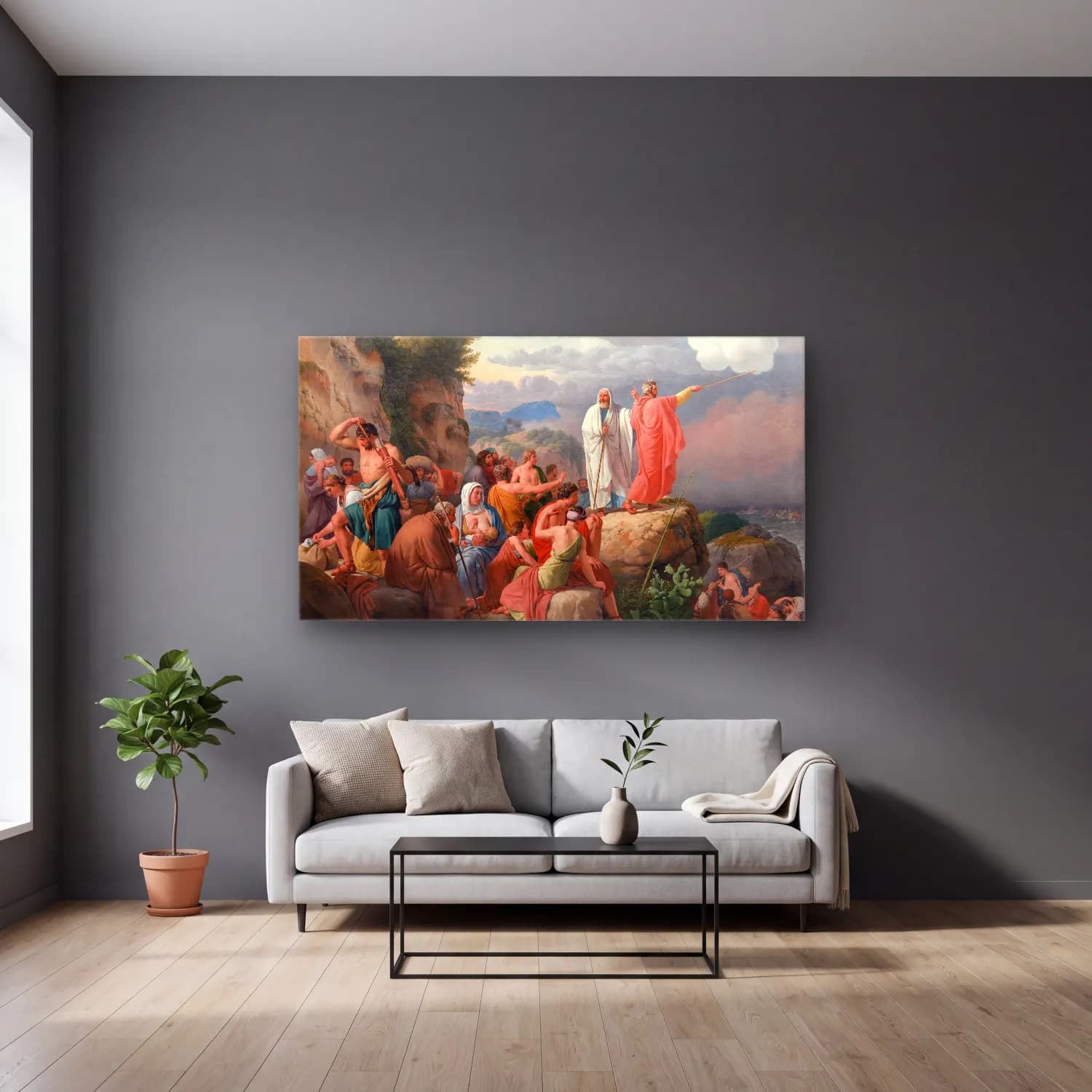 Christoffer Wilhelm Eckersberg – Moses lader Det Røde Hav cam tablo — gri duvarlı salonda
