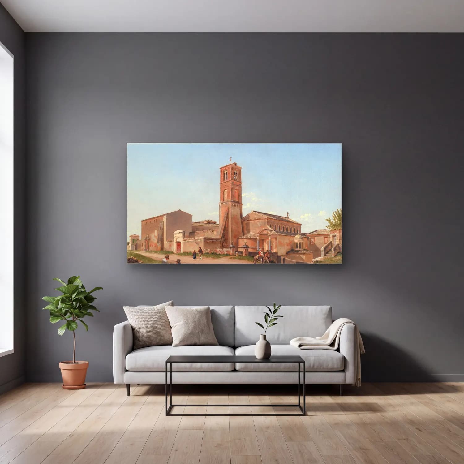 Christoffer Wilhelm Eckersberg – Sant’Agnese fuori le mura, Rome cam tablo — gri duvarlı salonda