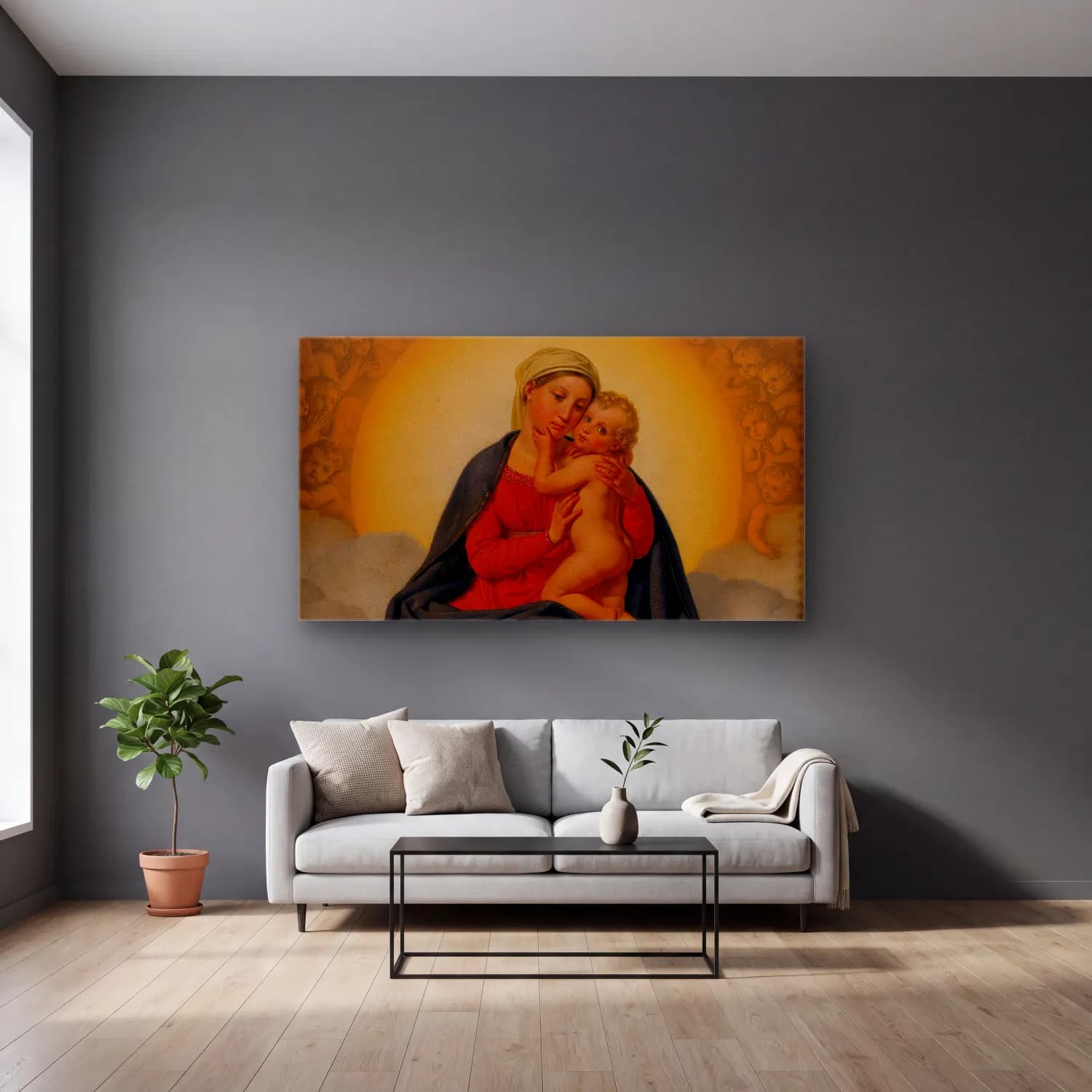 Christoffer Wilhelm Eckersberg – The Virgin And Child cam tablo — gri duvarlı salonda
