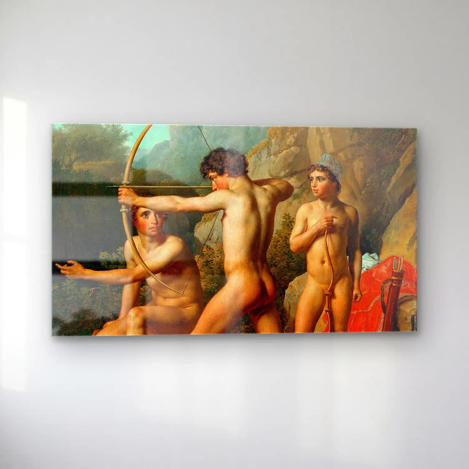 Christoffer Wilhelm Eckersberg – Three Spartan Boys Practising Archery cam tablo — sol açıdan görünüm