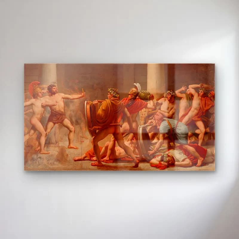 Christoffer Wilhelm Eckersberg – Ulysses’ revenge on Penelope’s suitors cam tablo — Christoffer Wilhelm Eckersberg – Ulysses’ revenge on Penelope’s suitors — yağlı boya savaş sahnesi