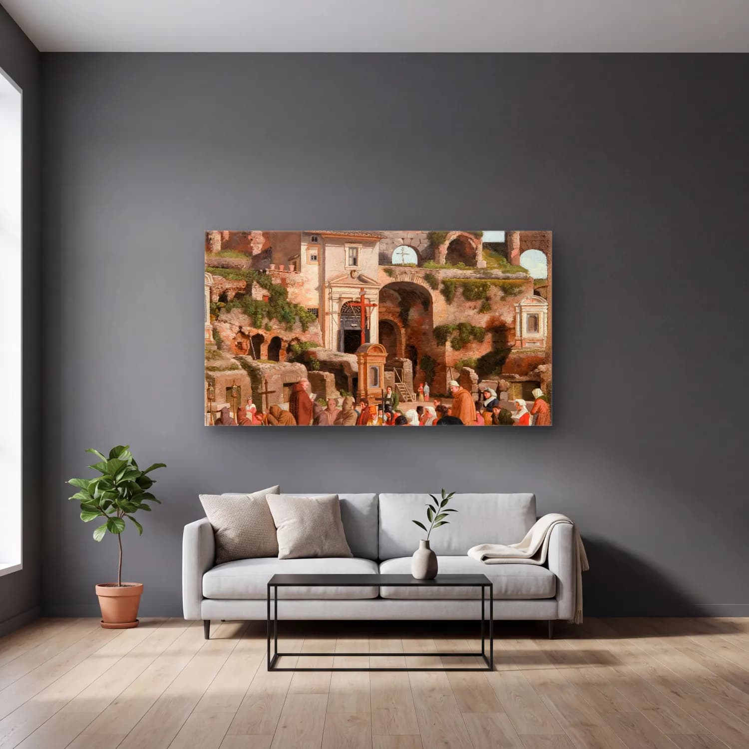 Christoffer Wilhelm Eckersberg – View of the interior of the Colosseum cam tablo — gri duvarlı salonda