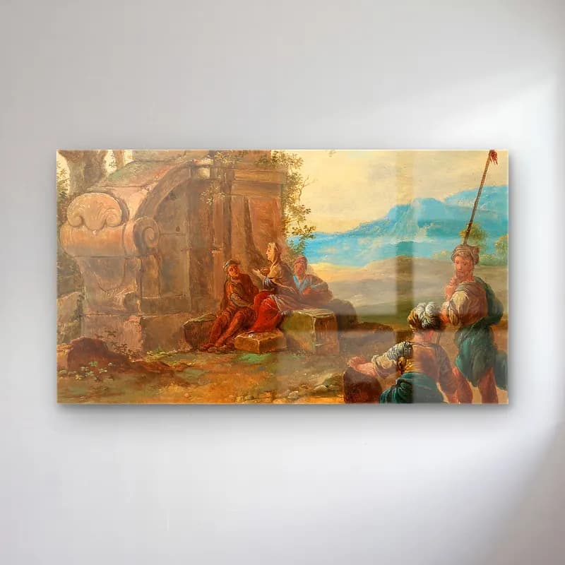 Franz de Paula Ferg – A landscape with ruins and resting figures cam tablo — Franz de Paula Ferg – A landscape with ruins and resting figures — yağlı boya dini sahne