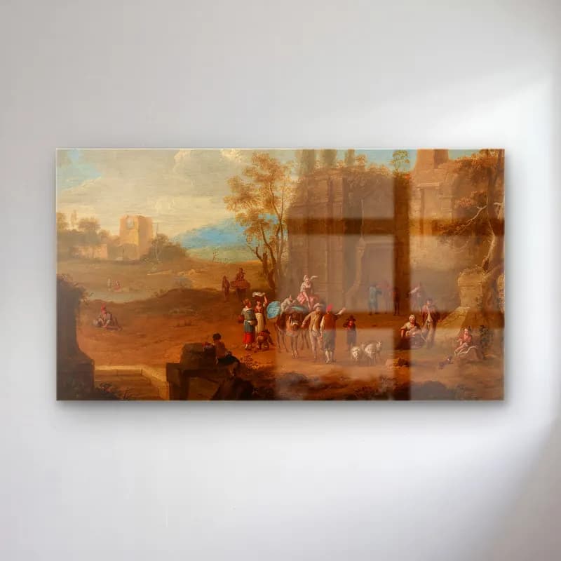 Franz de Paula Ferg – A landscape with travellers near Roman ruins cam tablo — Franz de Paula Ferg – A landscape with travellers near Roman ruins — yağlı boya dini sahne