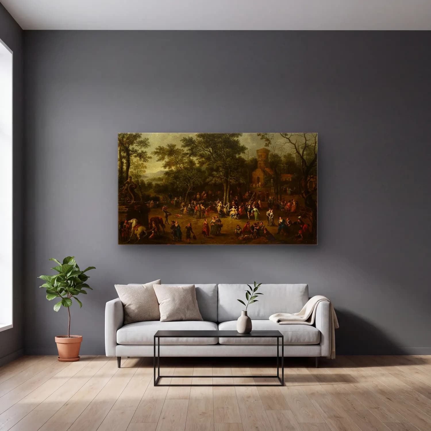 Franz de Paula Ferg – Festivity in a park cam tablo — gri duvarlı salonda