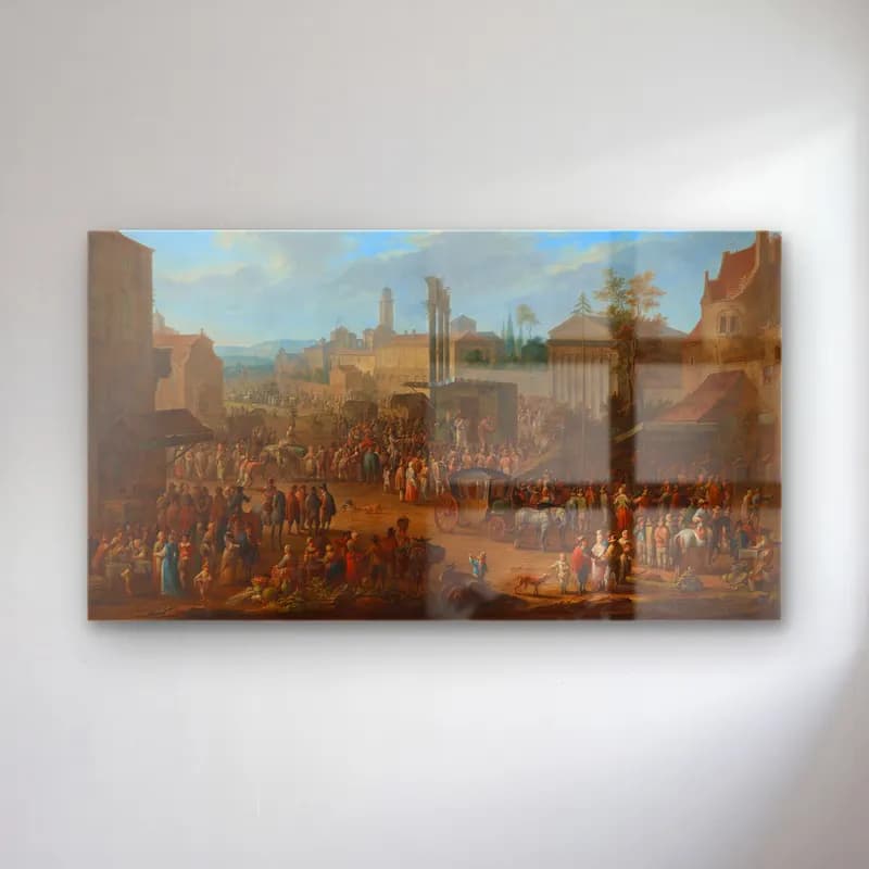 Franz de Paula Ferg – Jahrmarkt mit Tempel und Maibaum cam tablo — Franz de Paula Ferg – Jahrmarkt mit Tempel und Maibaum — yağlı boya kalabalık cadde
