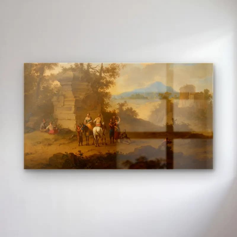 Franz de Paula Ferg – Landscape with Tomb and Horsemen cam tablo — Franz de Paula Ferg – Landscape with Tomb and Horsemen — yağlı boya mitolojik sahne