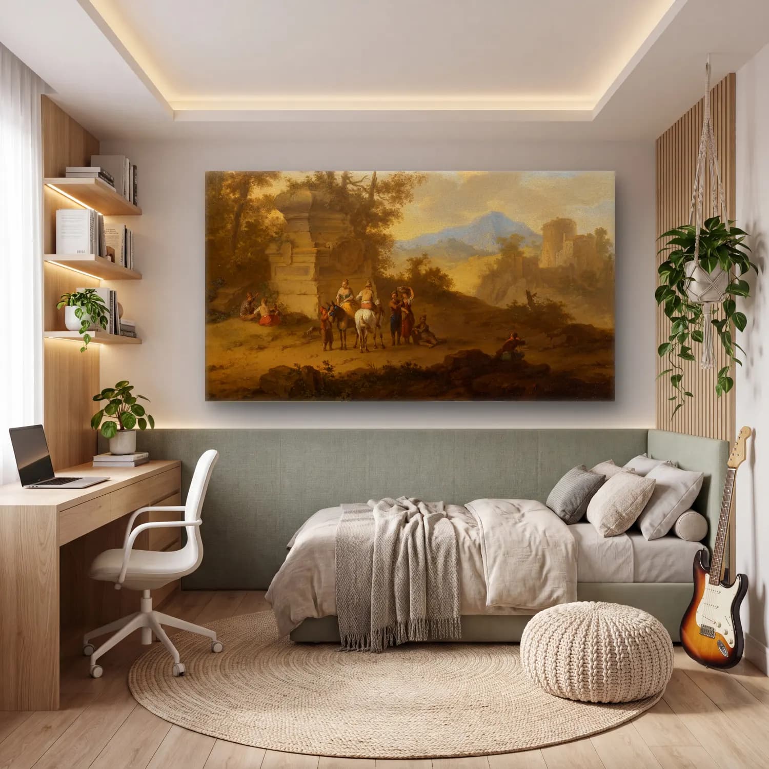 Franz de Paula Ferg – Landscape with Tomb and Horsemen cam tablo — genç odasında