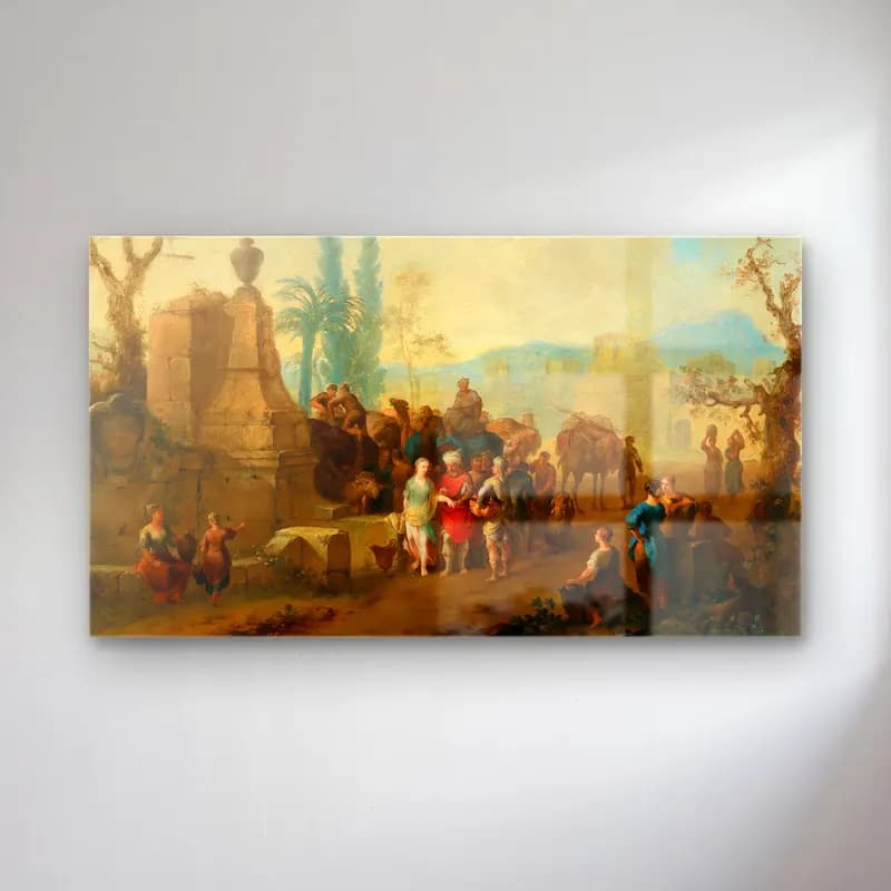 Franz de Paula Ferg – Rebecca and Eliezer at the well cam tablo — Franz de Paula Ferg – Rebecca and Eliezer at the well — yağlı boya dini sahne