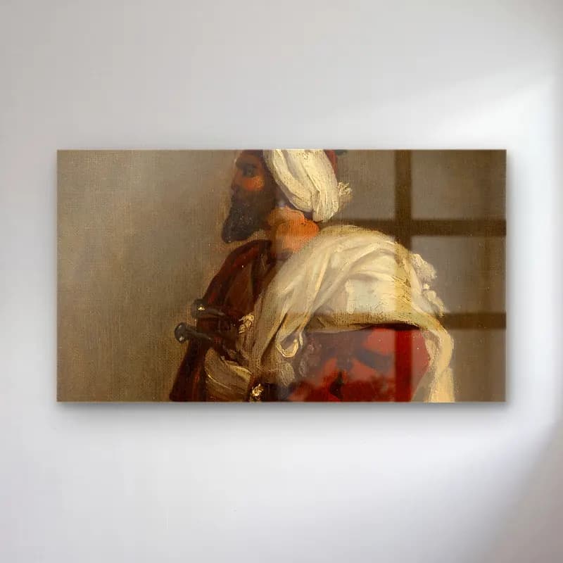 Horace Vernet – Arab Warrior (ca. 1817–22) cam tablo — Horace Vernet – Arab Warrior (ca. 1817–22) — yağlı boya erkek portresi