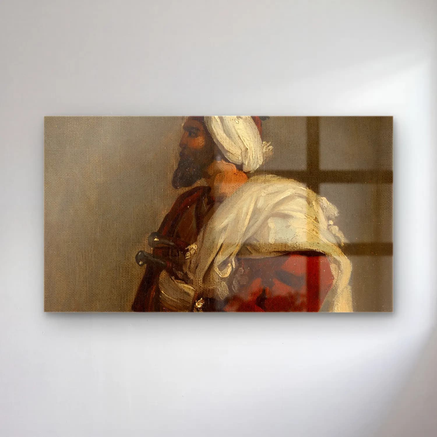 Horace Vernet – Arab Warrior (ca. 1817–22) cam tablo — Horace Vernet – Arab Warrior (ca. 1817–22) — yağlı boya erkek portresi