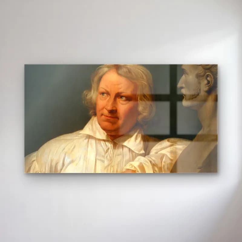 Horace Vernet – Bertel Thorvaldsen with the Bust of Horace Vernet cam tablo — Horace Vernet – Bertel Thorvaldsen with the Bust of Horace Vernet — yağlı boya erkek portresi