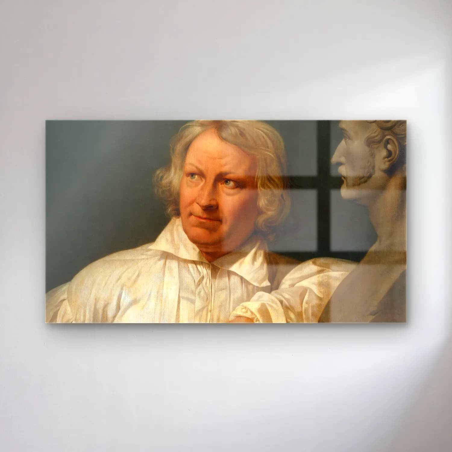 Horace Vernet – Bertel Thorvaldsen with the Bust of Horace Vernet cam tablo — Horace Vernet – Bertel Thorvaldsen with the Bust of Horace Vernet — yağlı boya erkek portresi