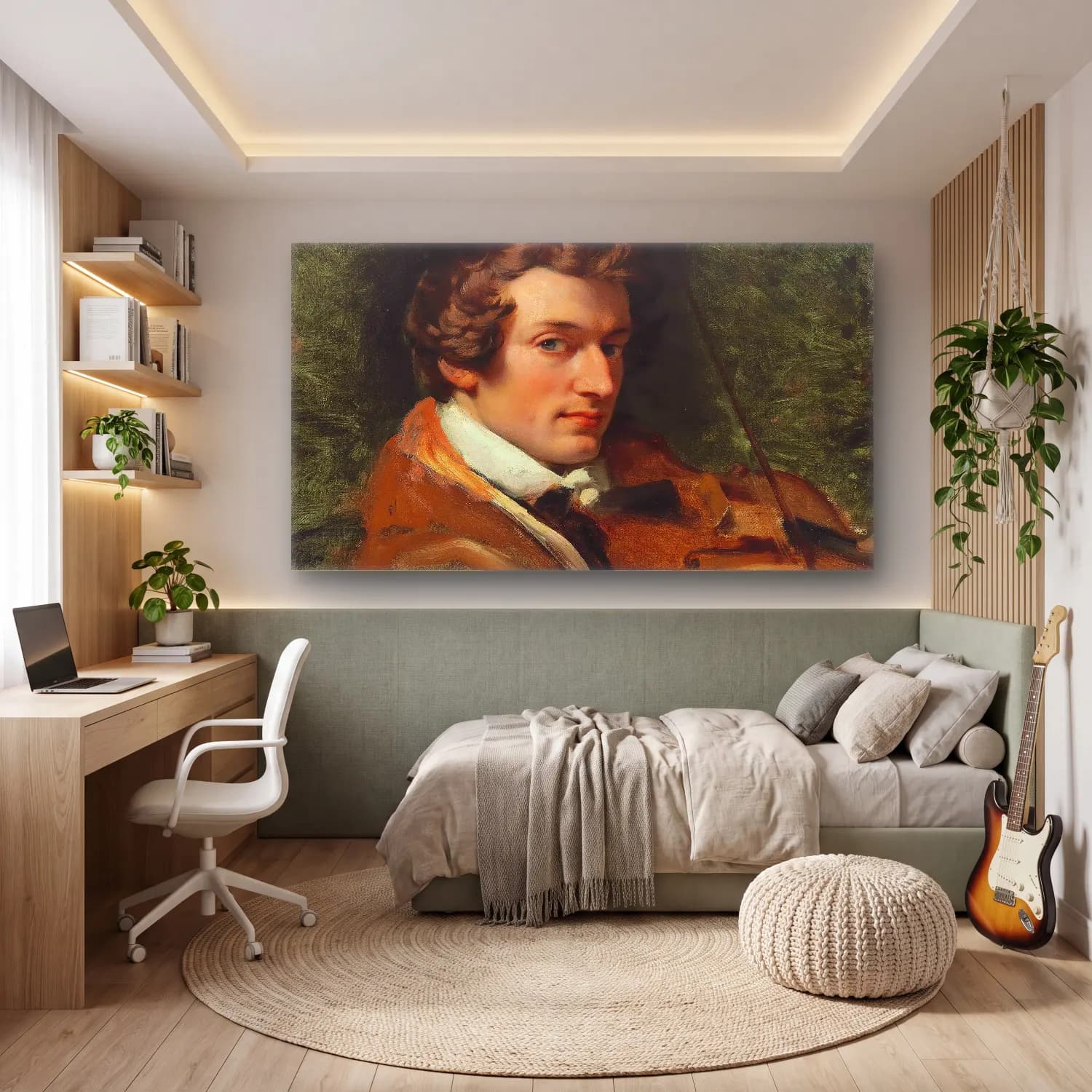 Horace Vernet – Portrait of Charles Auguste de Bériot cam tablo — genç odasında