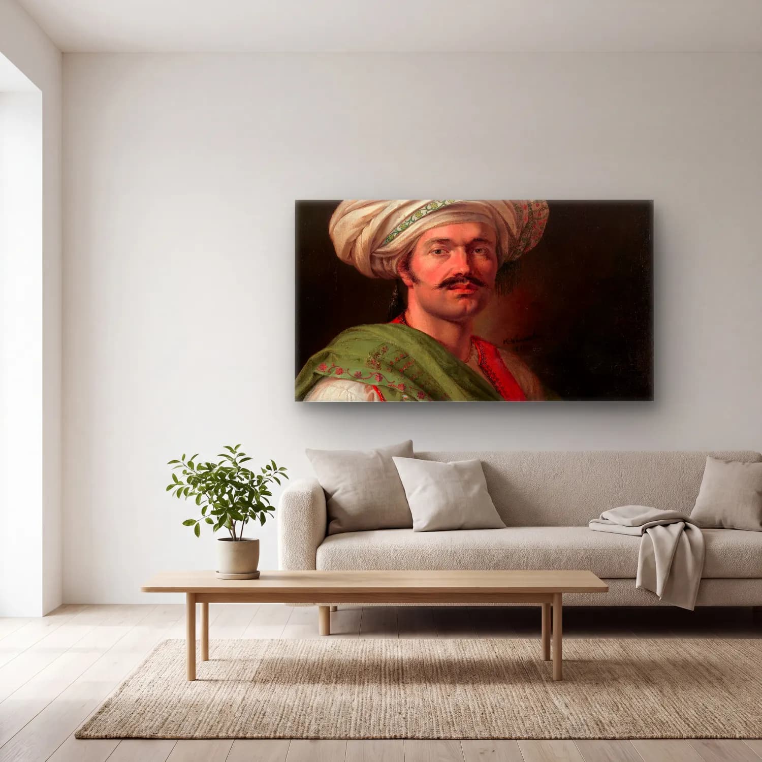 Horace Vernet – Portrait of a Mameluke. Said to Be Roustam Raza cam tablo — açık renk salonda