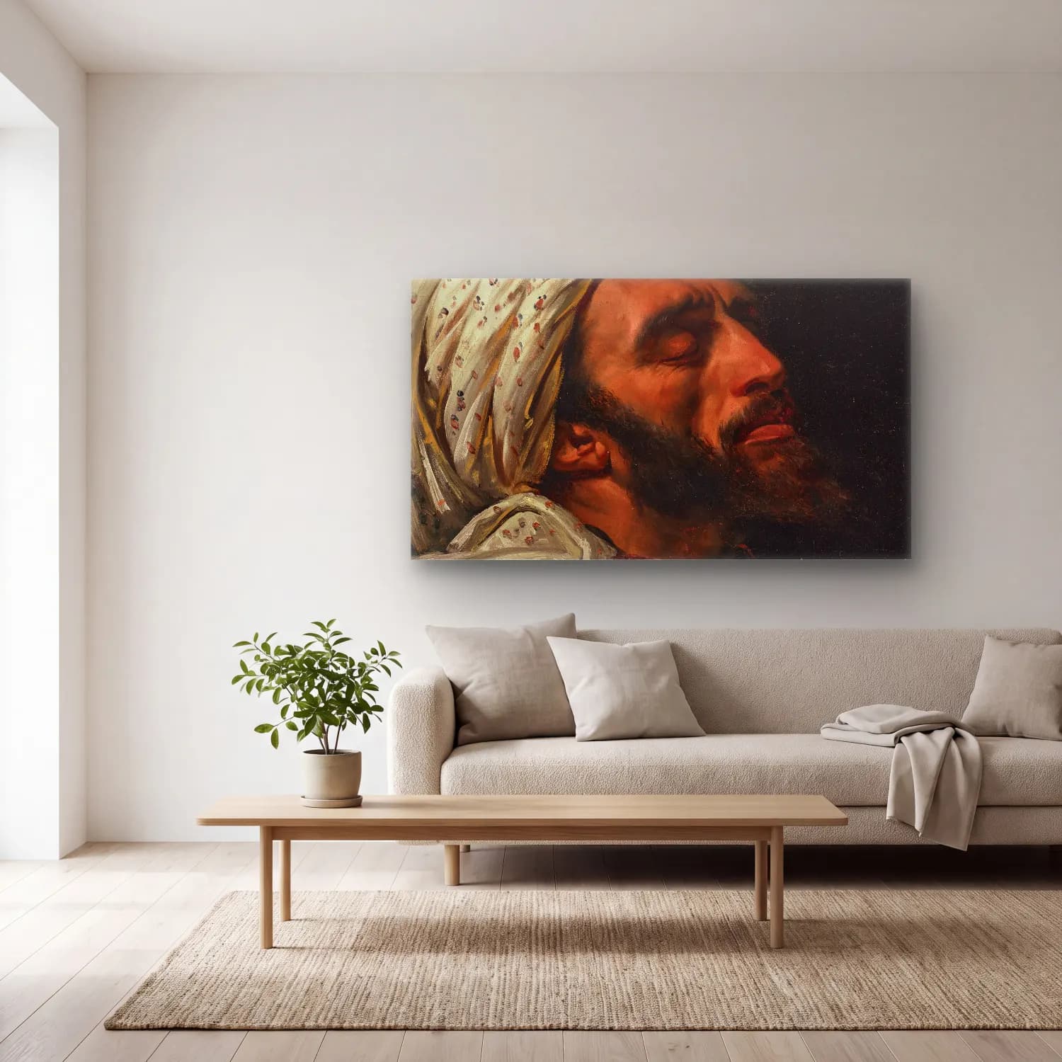 Horace Vernet – Portrait of an Arab man cam tablo — açık renk salonda