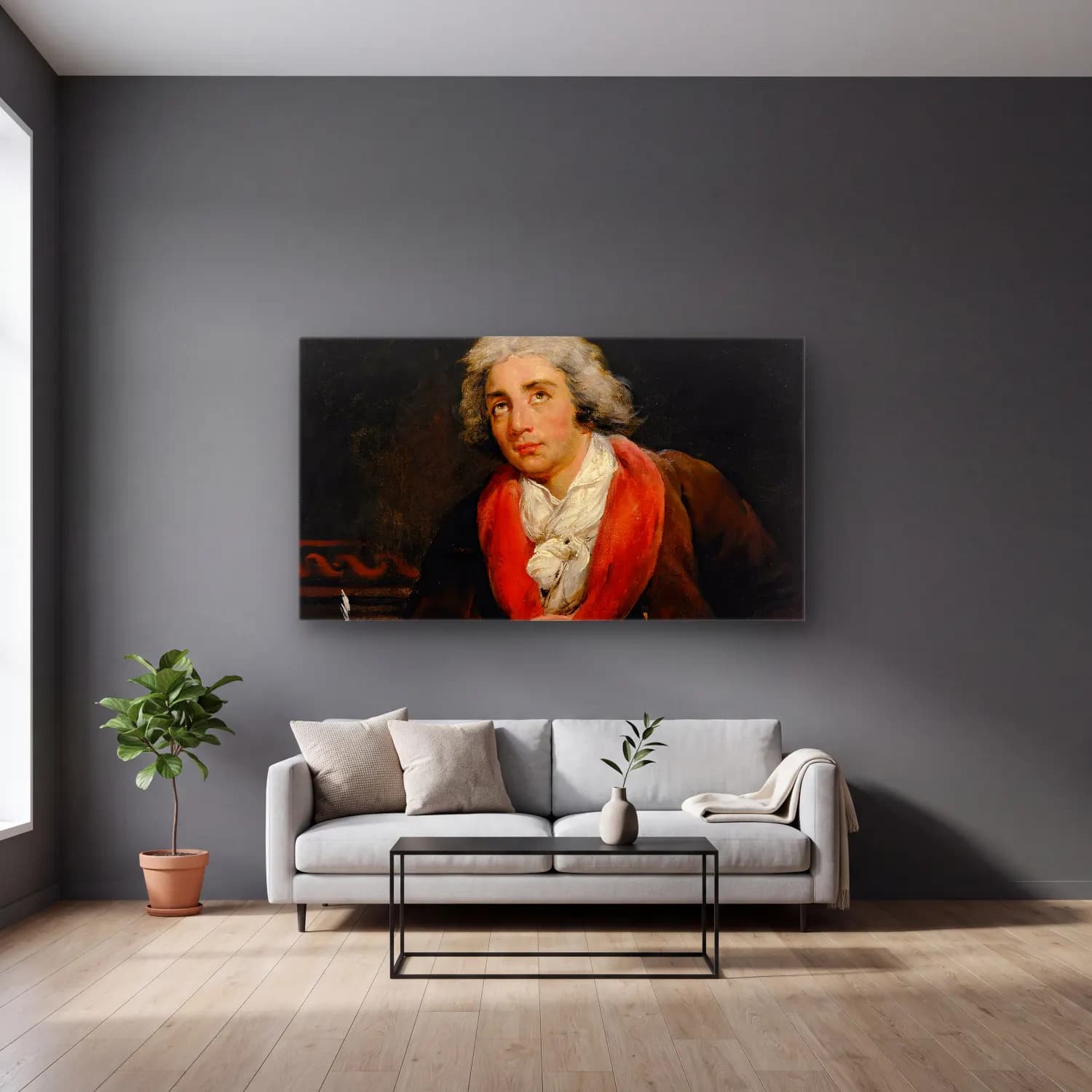 Horace Vernet – Portrait of the poet André Chénier cam tablo — gri duvarlı salonda