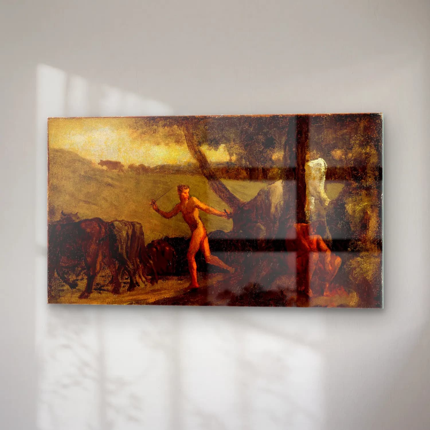 Yağlı Boya Mitolojik Sahne – Turuncu Tonlar cam tablo — sağ açıdan görünüm
