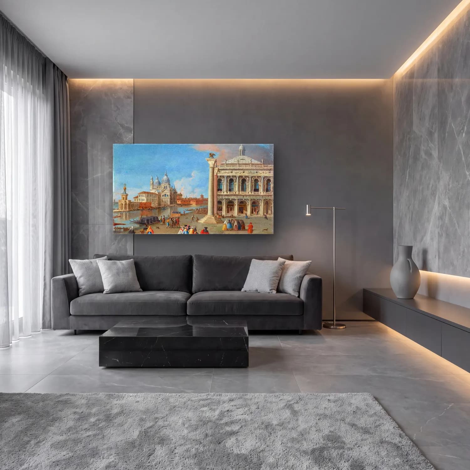 Johan Anton Richter – The Piazzetta with Santa Maria della Salute beyond, Venice cam tablo — lüks salon duvarında