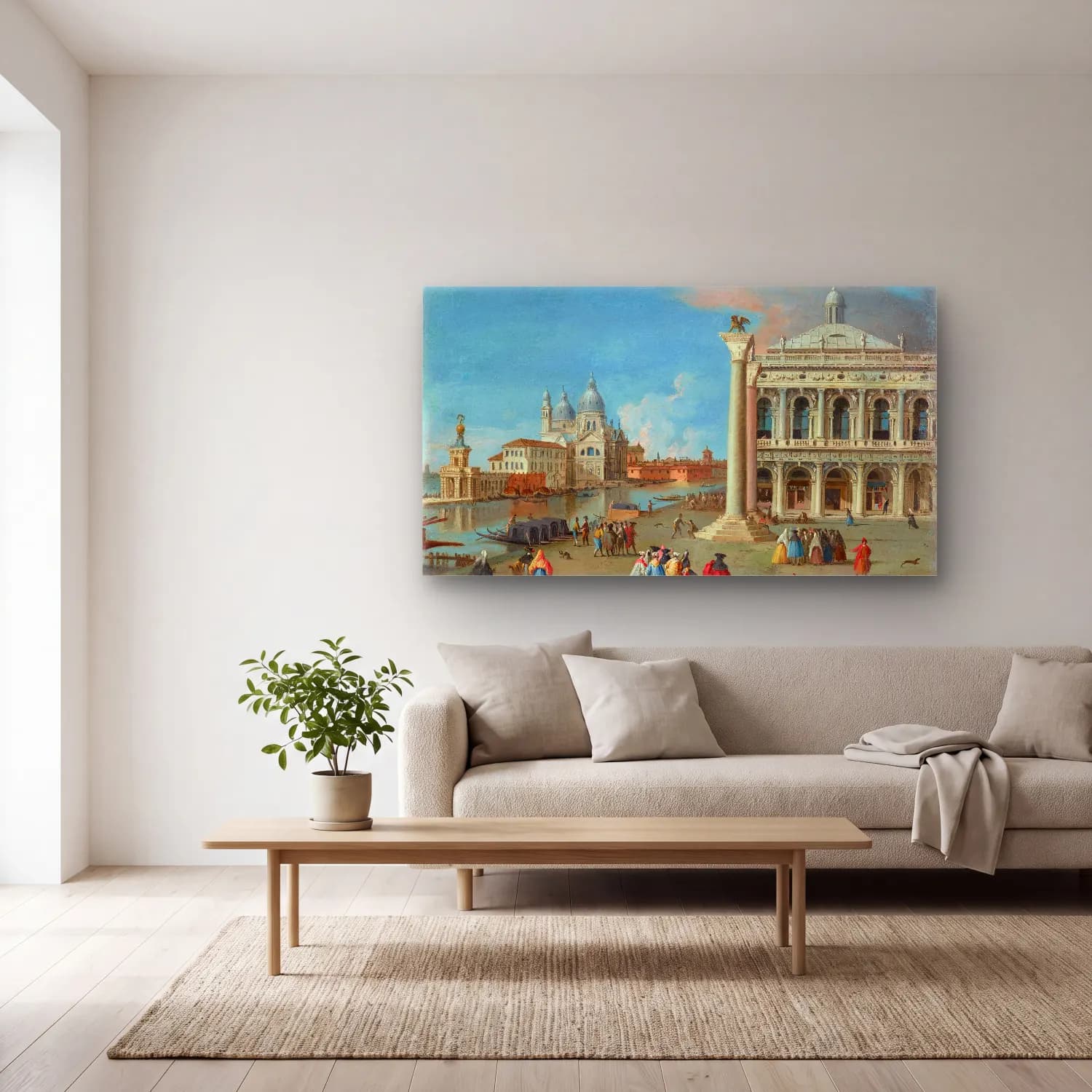 Johan Anton Richter – The Piazzetta with Santa Maria della Salute beyond, Venice cam tablo — açık renk salonda