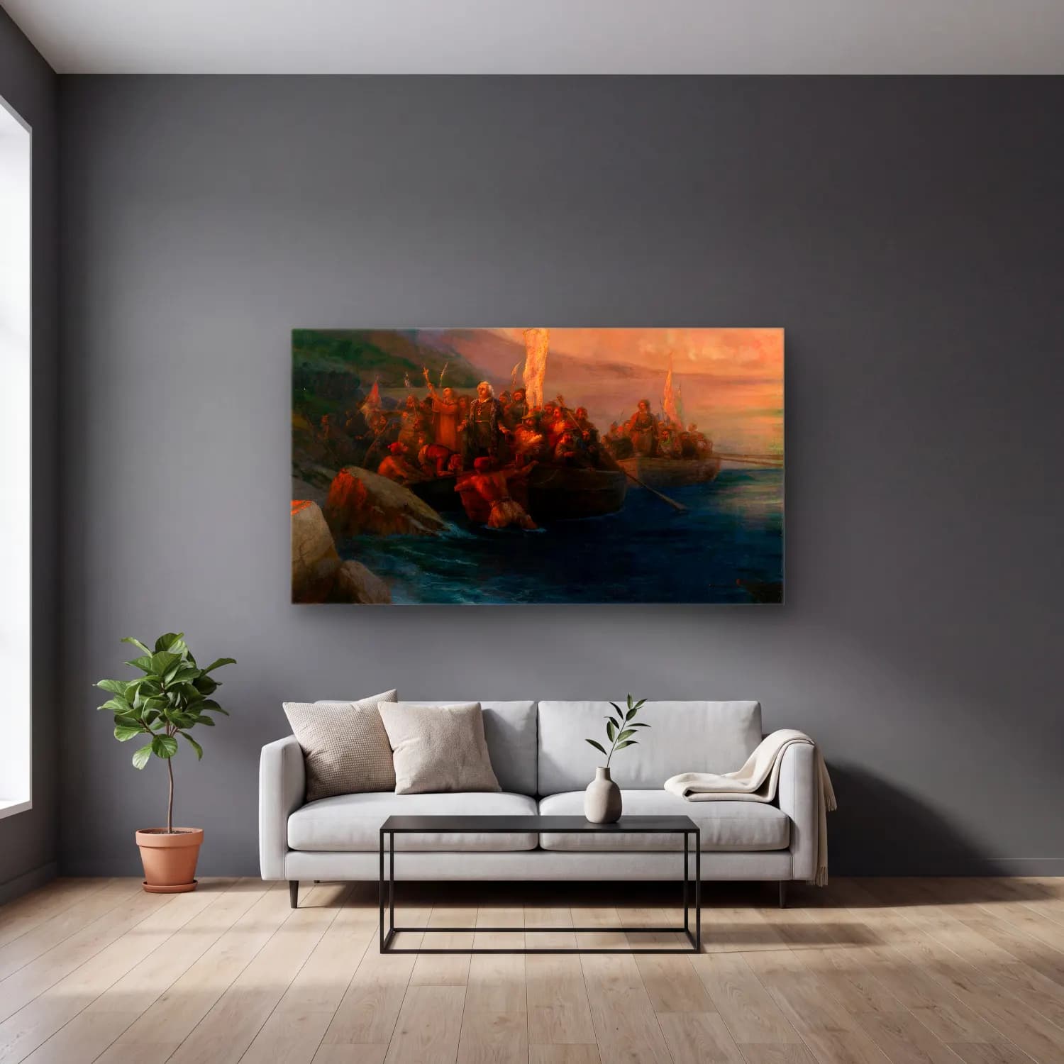 Konstantinovich Aivazovsky – Seascape cam tablo — gri duvarlı salonda