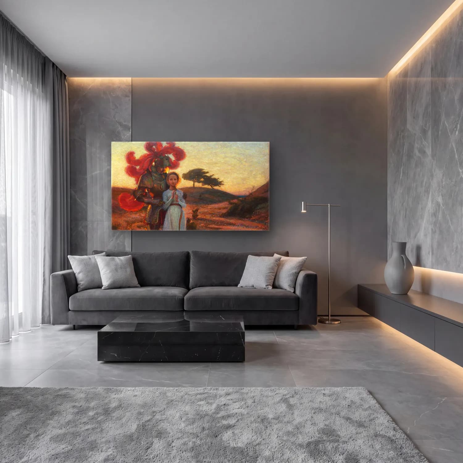 Richard Bergh – The Knight and the Maiden cam tablo — lüks salon duvarında