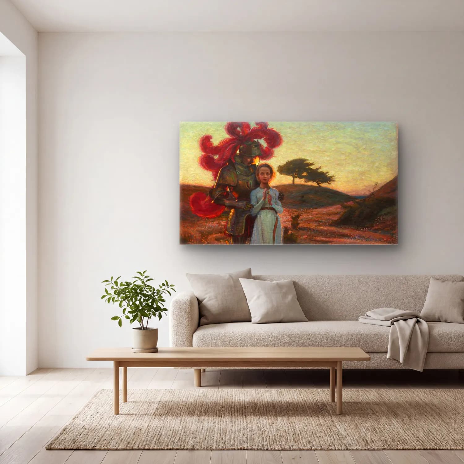 Richard Bergh – The Knight and the Maiden cam tablo — açık renk salonda