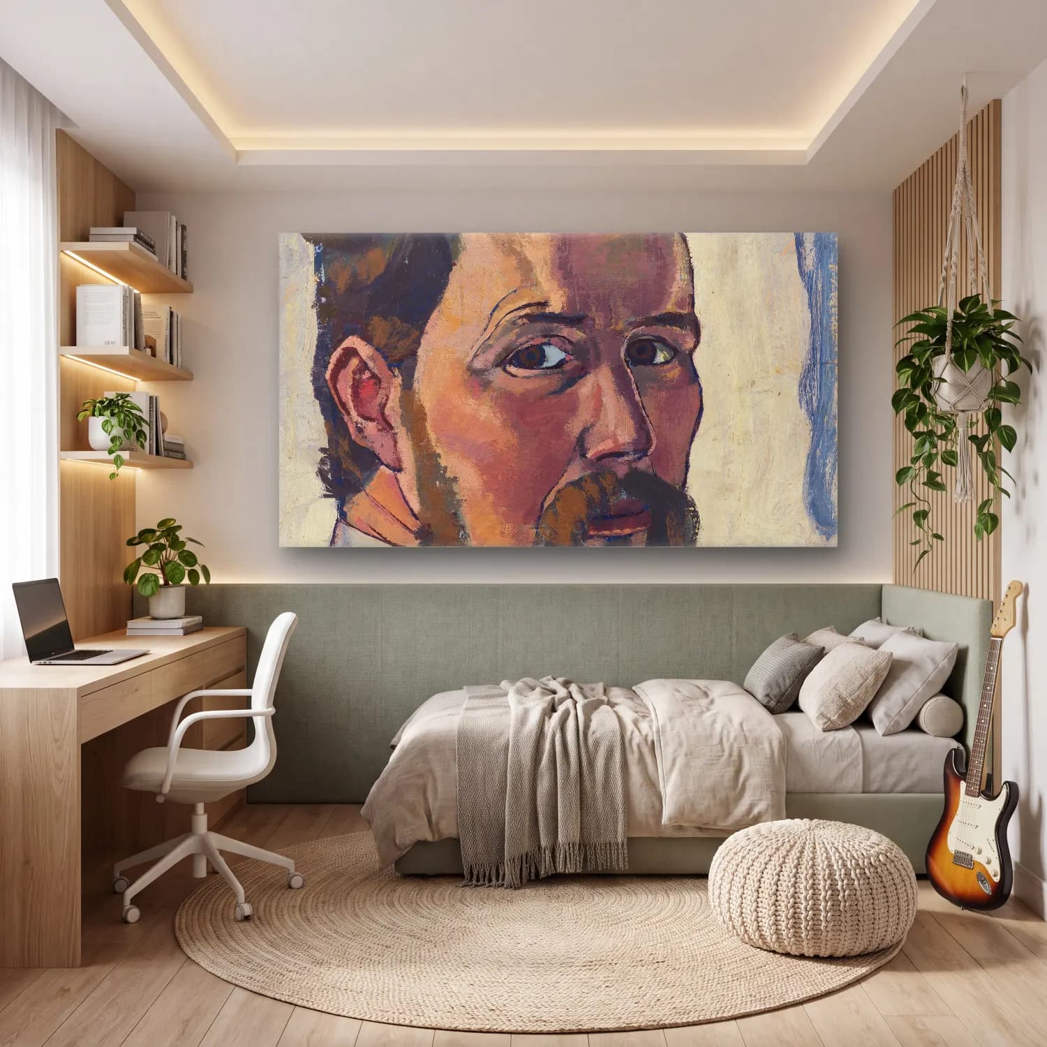 August Babberger – Selbstbildnis – Bej Tonlar cam tablo — genç odasında