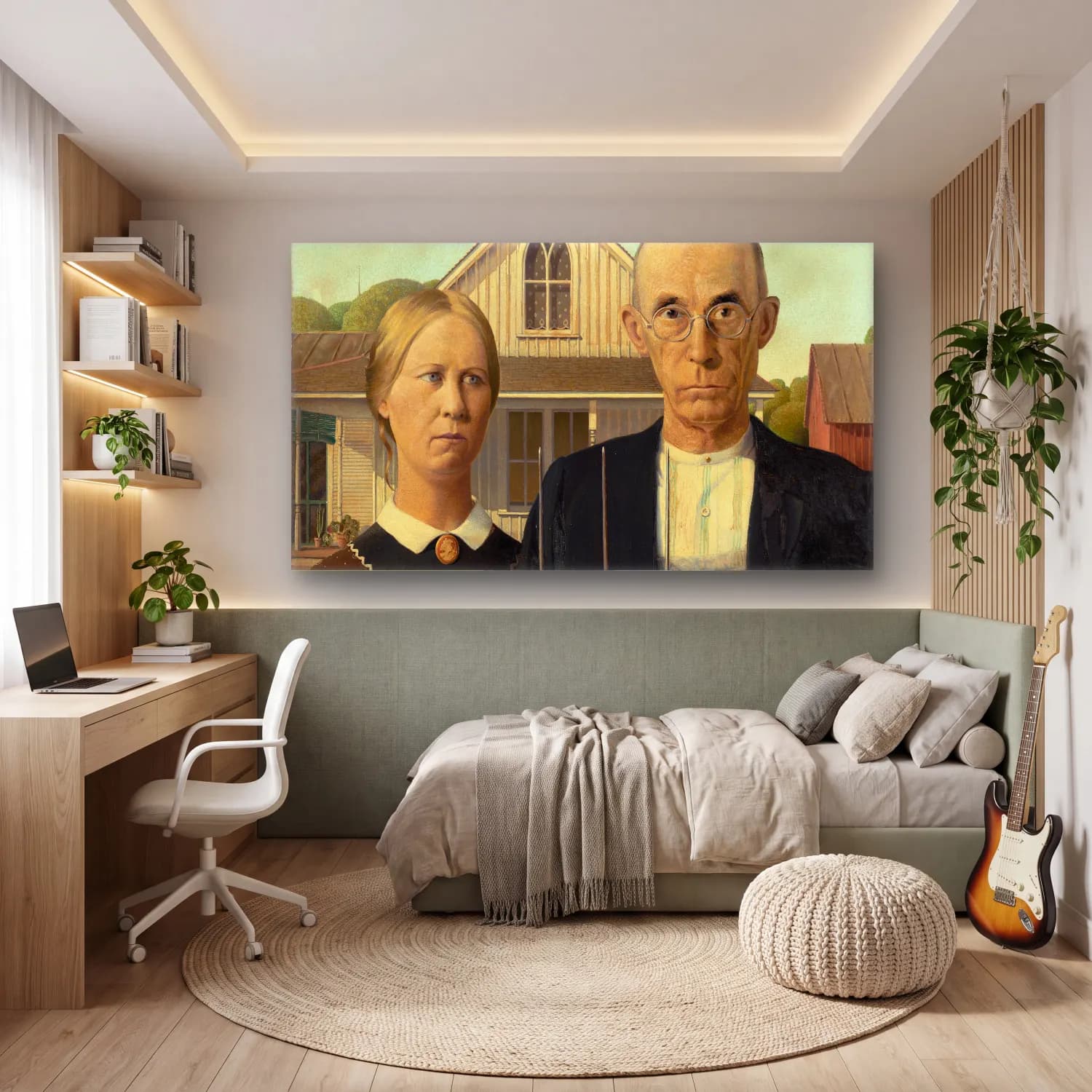 Grant Wood – American Gothic cam tablo — genç odasında