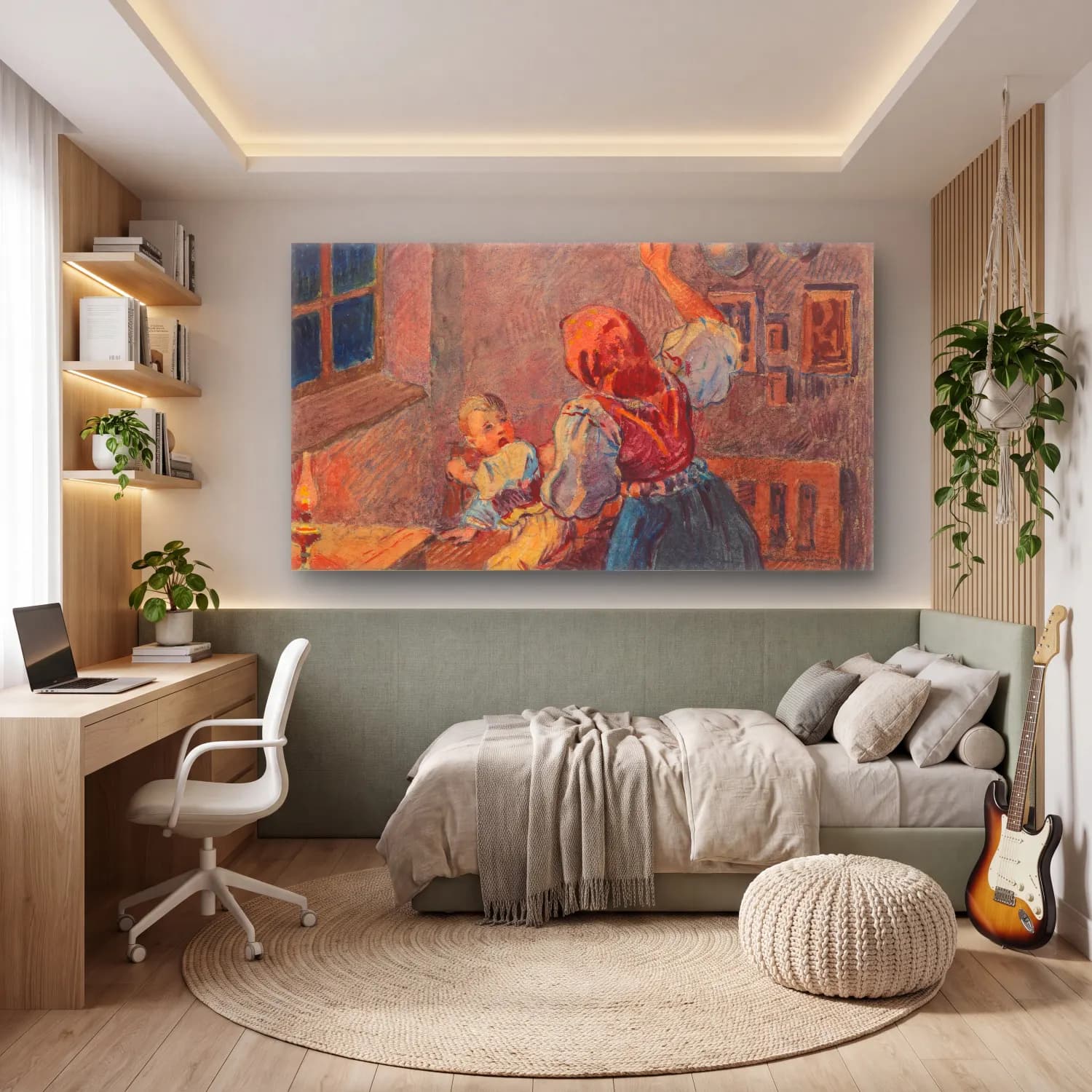 Empresyonist Anne ve Çocuk – Pastel Tonlar cam tablo — genç odasında