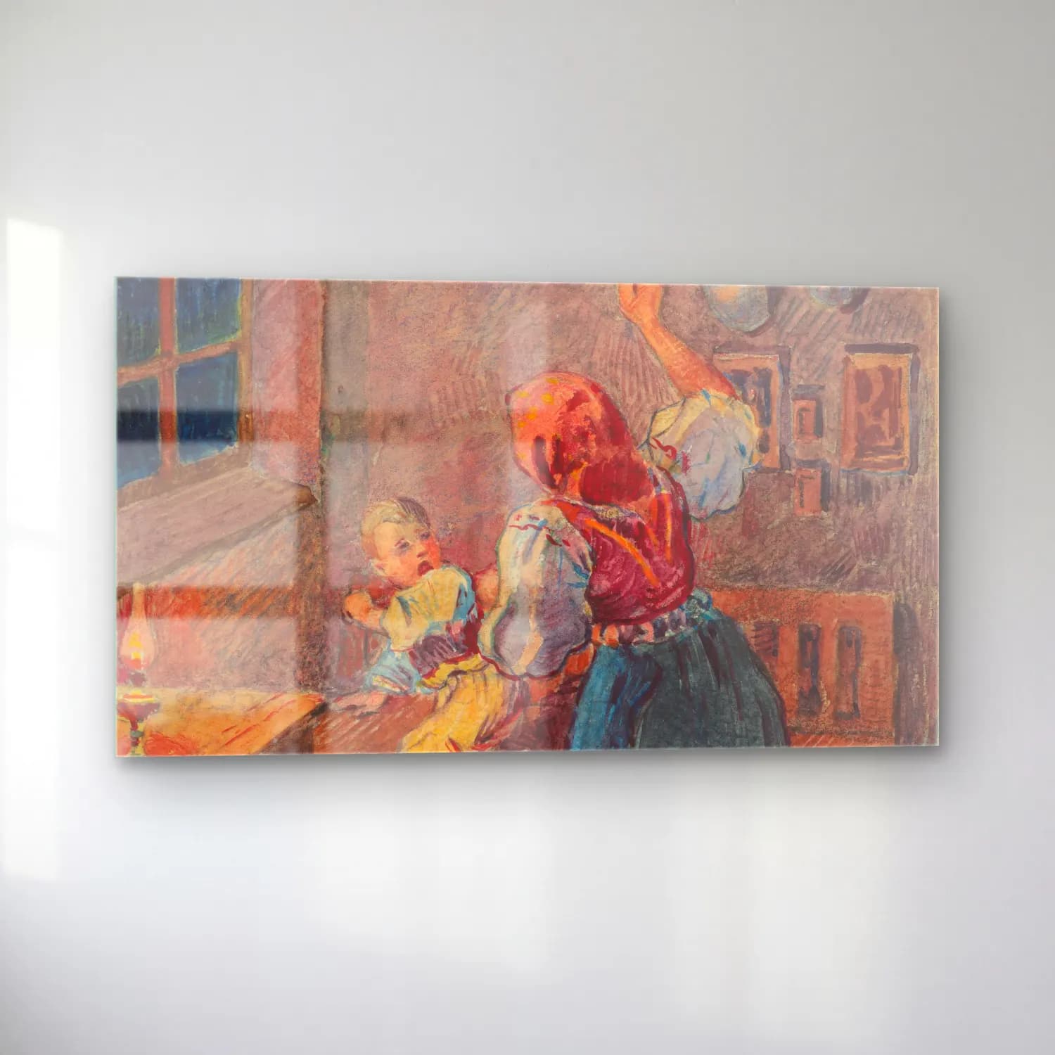 Empresyonist Anne ve Çocuk – Pastel Tonlar cam tablo — sol açıdan görünüm