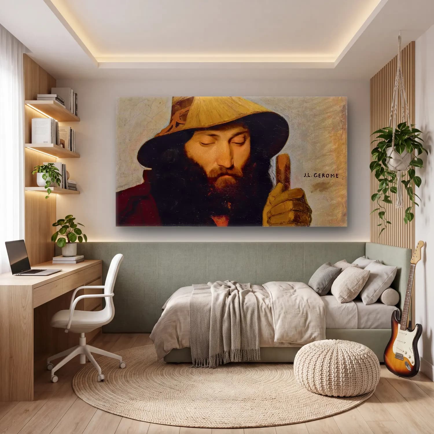 Yağlı Boya Erkek Portresi No. 22 cam tablo — genç odasında