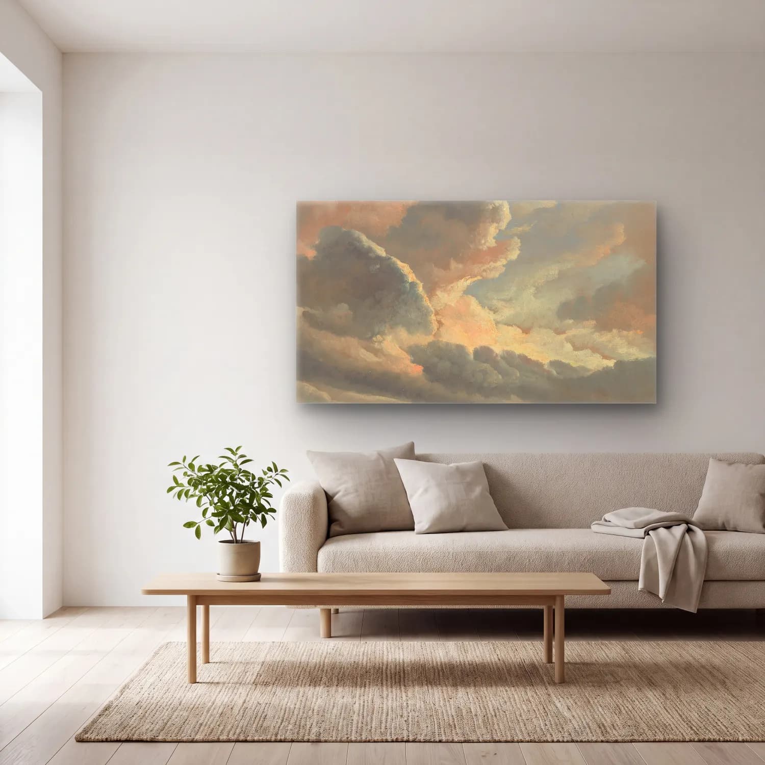 Simon Denis – Study of Clouds with a Sunset near Rome cam tablo — açık renk salonda