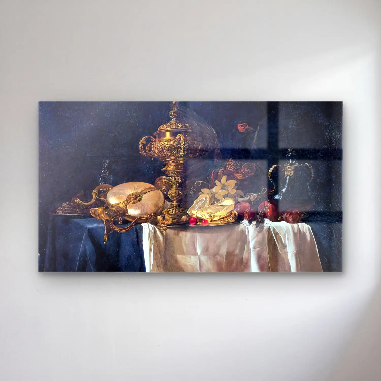 Willem van Aelst – Still-Life with Fruit, Parrot, and Nautilus Pitcher cam tablo — Willem van Aelst – Still-Life with Fruit, Parrot, and Nautilus Pitcher — yağlı boya meyveli natürmort