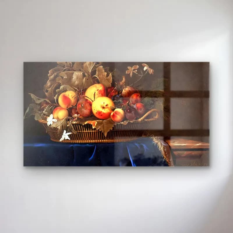 Willem van Aelst – Still-Life with a Basket of Fruit on a Marble Ledge cam tablo — Willem van Aelst – Still-Life with a Basket of Fruit on a Marble Ledge — yağlı boya meyveli natürmort