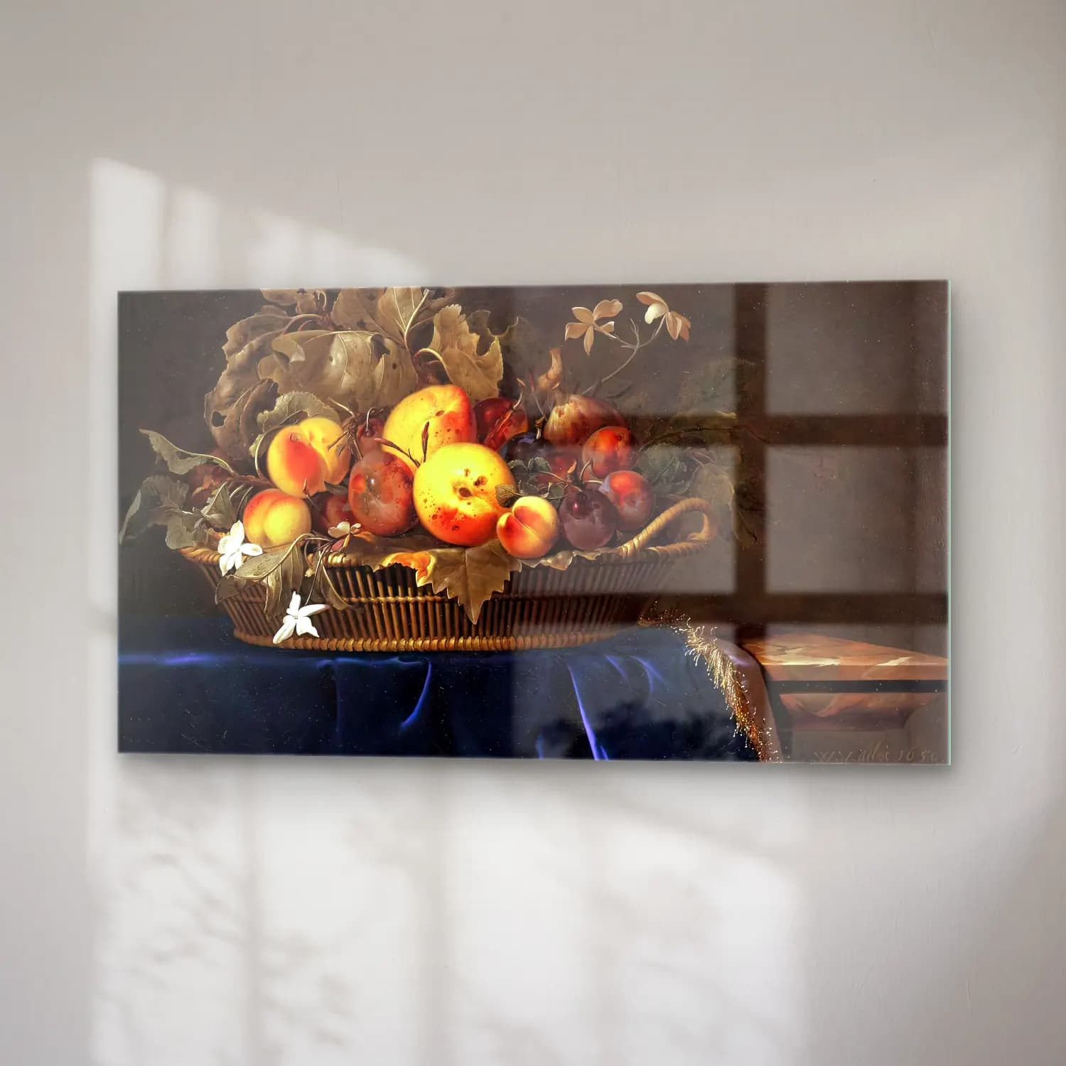 Willem van Aelst – Still-Life with a Basket of Fruit on a Marble Ledge cam tablo — sağ açıdan görünüm