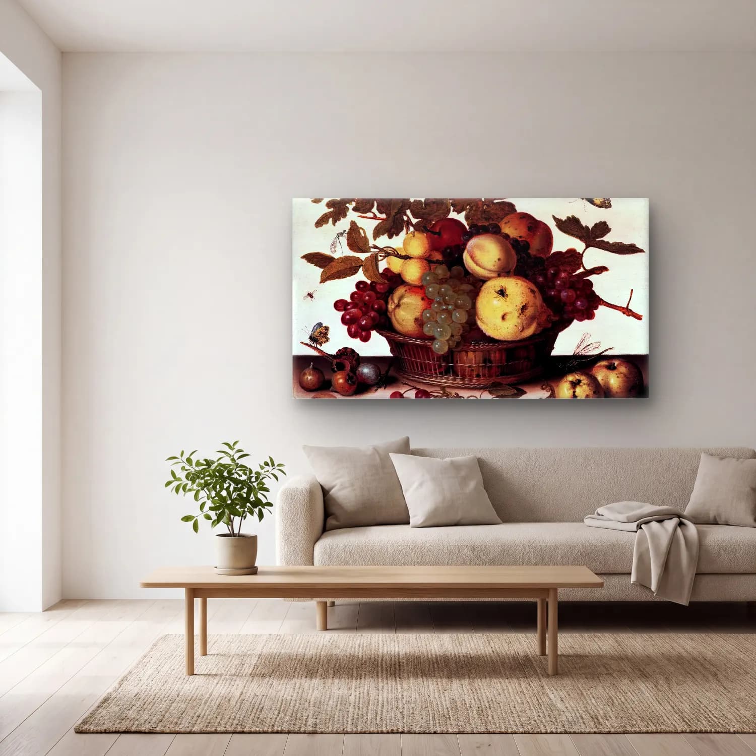 Balthasar van der Ast – Basket of Fruits cam tablo — açık renk salonda