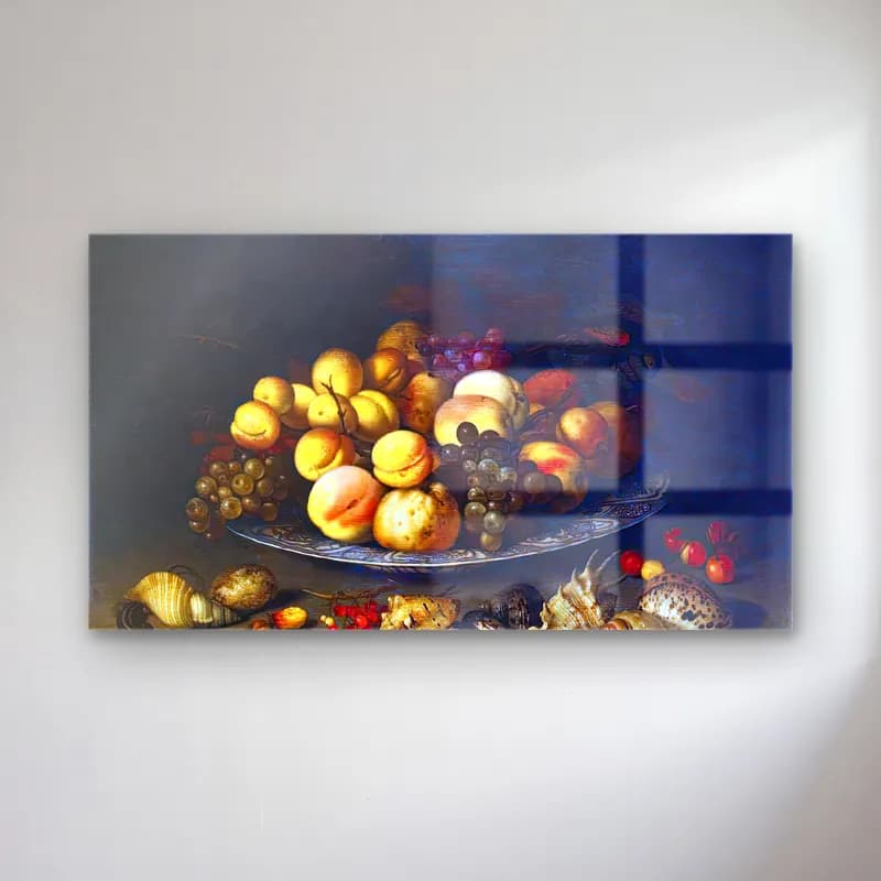 Balthasar van der Ast – Plate with Fruits and Shells cam tablo — Balthasar van der Ast – Plate with Fruits and Shells — yağlı boya meyveli natürmort